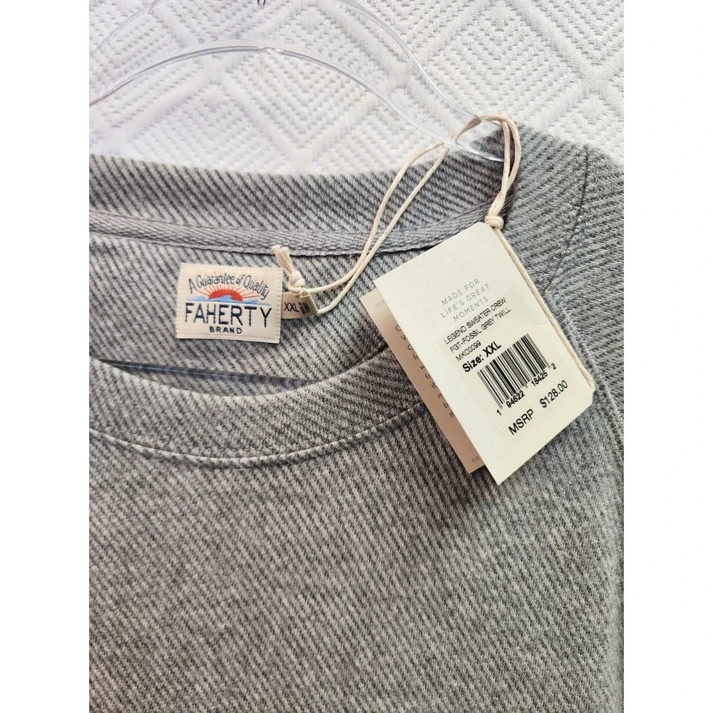 Faherty Legend Sweater Crew Mens 2XL Gray Twill Pullover Long Sleeve NEW $128